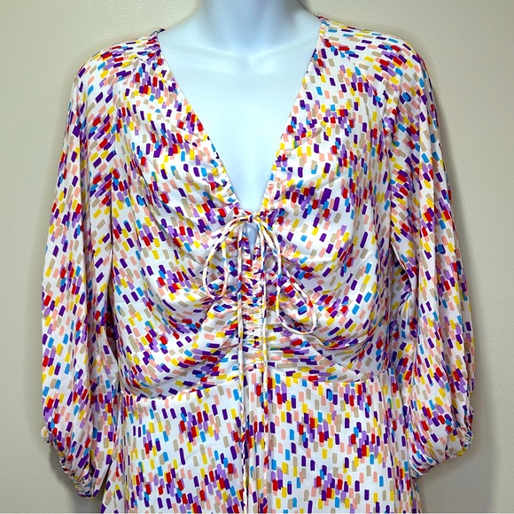 ANTHROPOLOGIE Traffic People Elegant Summer Dress Tie Front Size Small Geometric - Picture 2 of 10